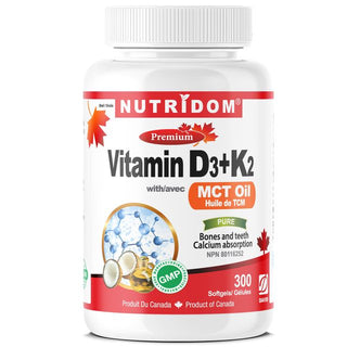 Nutridom Vitamin D3+K2 with MCT Oil (300 Softgels)
