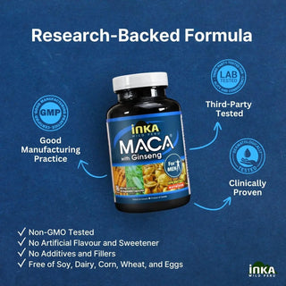Gelatinized maca ginseng supplement bottle 90 vcaps