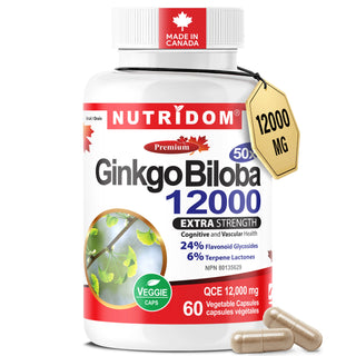 Ginkgo Biloba 12000 mg 24 percent flavonoids supplement 60 vegan capsules