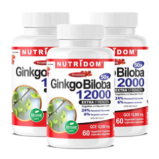 Ginkgo Biloba 12000 mg 3 pack value bundle 24 percent flavonoids 180 vegan capsules