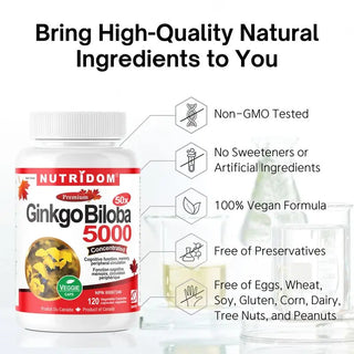 Ginkgo biloba supplement bottle 5000 mg extract 120 vcaps
