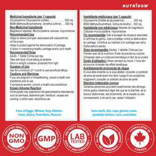 Glucosamine Sulfate & MSM 500mg Each | 300 Vcaps label