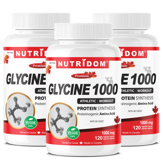 Glycine 1000mg 3 Pack | 360 Vegan Capsules | Free Form Amino Acid