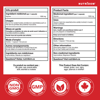 Glycine supplement facts label 1000 mg capsules