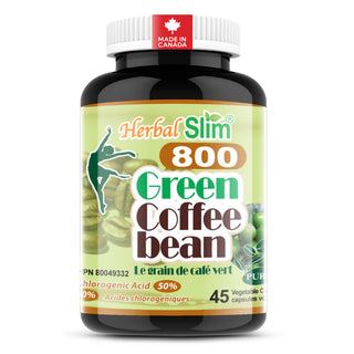 HerbalSlim Green Coffee Bean | 50% Chlorogenic Acid | Low Caffeine Formula | 45 Capsules