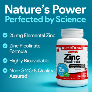 High-Absorption Zinc Picolinate 25 mg Supplement, 180 Vegetable Capsules