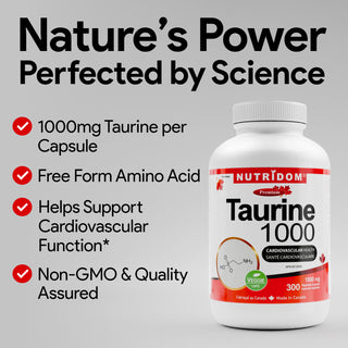 High-Potency Taurine 1000 mg Supplement with 300 Vegetable Capsules