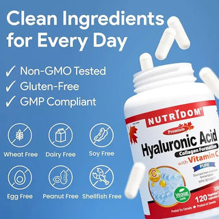 Hyaluronic acid vitamin C vegan capsules dietary supplement