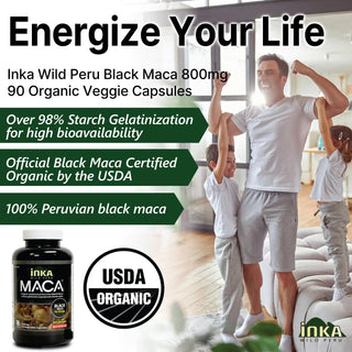 InkaMaca organic black maca 800 mg supplement 90 capsules