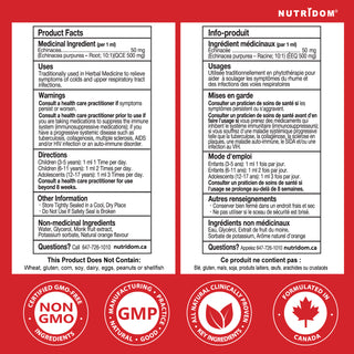 Product label with Nutrdom branding on a red background