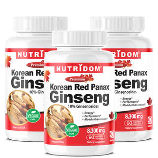 Korean Red Ginseng 500mg | 8% Ginsenosides | Energy and Adaptogen Support - 3 PACK