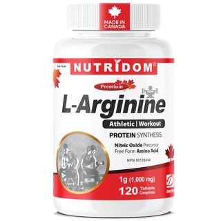 Nutridom L-Arginine supplement bottle on a white background