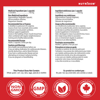 Nutridom L-Citrulline 750mg | Protein & Circulation Support | 120 Vcaps