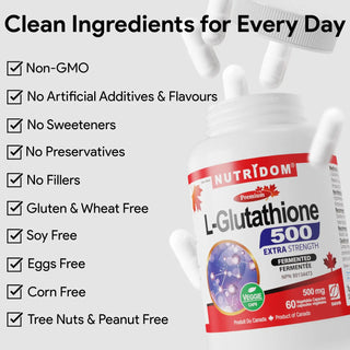 L-Glutathione 500 mg high purity reduced glutathione supplement bottle