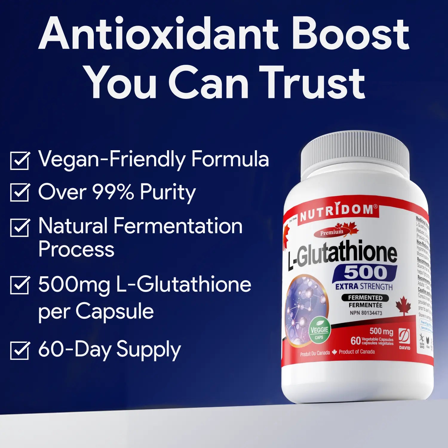L-Glutathione 500mg | 99% Pure Reduced Form | Fermentation Derived Nutridom L-Glutathione 500mg | 99% Pure Reduced Form | Fermentation Derived Nutridom