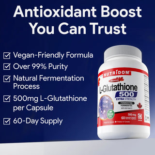 L-Glutathione 500mg Reduced Form | 99% Pure | Fermentation Derived Nutridom L-Glutathione 500mg Reduced Form | 99% Pure | Fermentation Derived Nutridom