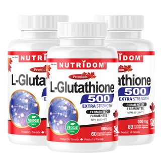 L-Glutathione 500mg | 99% Pure Reduced Form | Antioxidant | 60 Vegan Capsules | 3 Pack