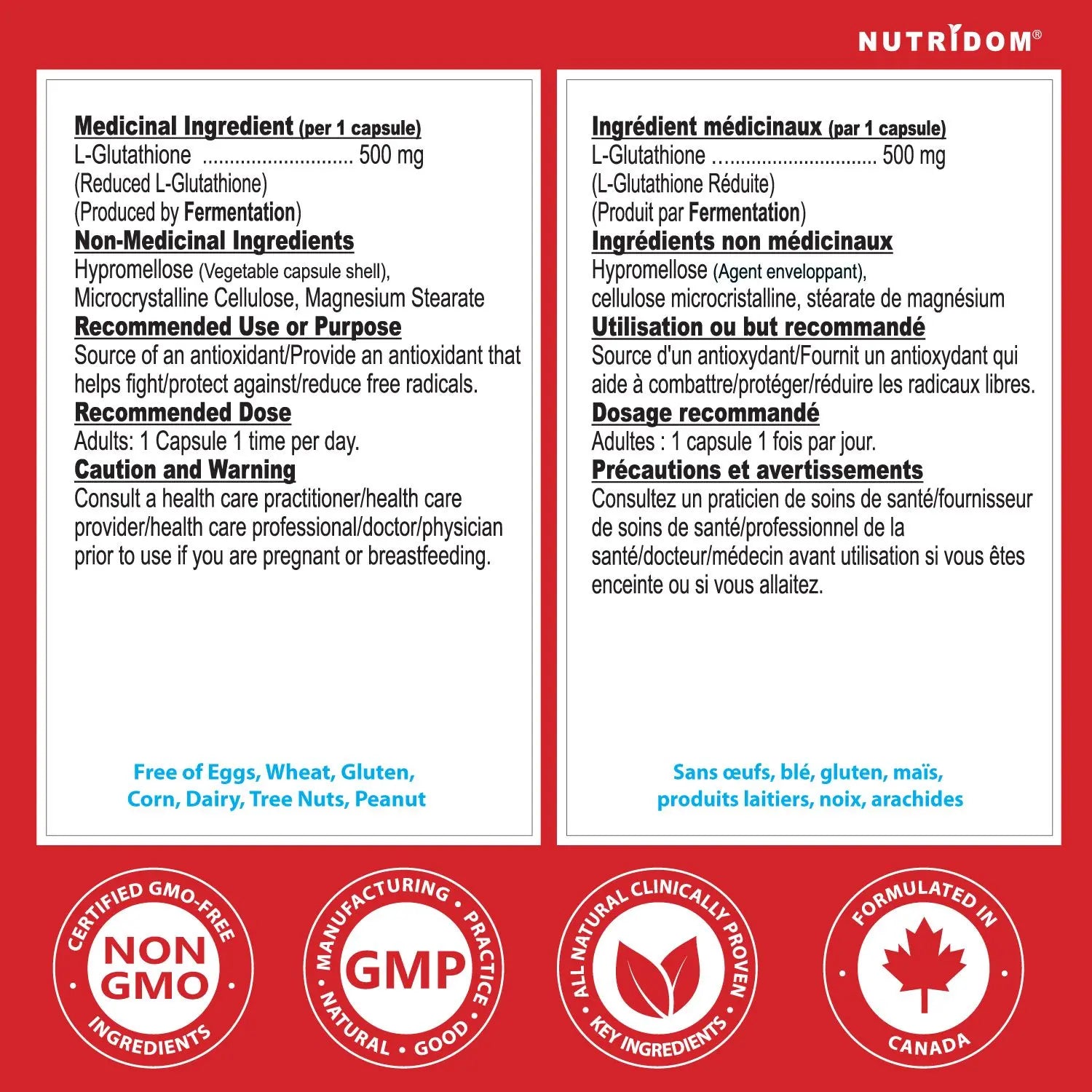 L-Glutathione 500mg | 99% Pure Reduced Form | Antioxidant | 60 Vcaps Nutridom L-Glutathione 500mg | 99% Pure Reduced Form | Antioxidant | 60 Vcaps Nutridom