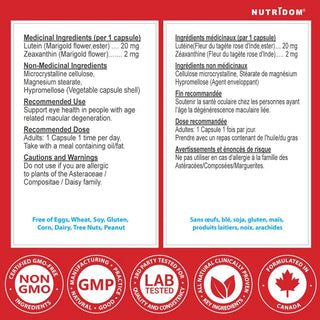 Lutein zeaxanthin supplement facts label 20 mg