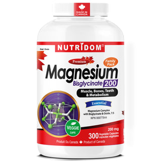 Nutridom Magnesium Bisglycinate 200mg | Chelated Magnesium | Muscle, Teeth, Bone and Metabolism | 300 Vcaps