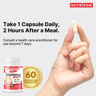 Nutridom Serrapeptase | Enteric Coated | Inflammation & Enzyme Support | 60 Vcaps - 3 Pack