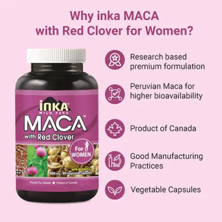 Maca with red clover adaptogen supplement capsules