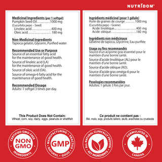 Made in Canada Pumpkin Seed Oil Supplement Nutridom
