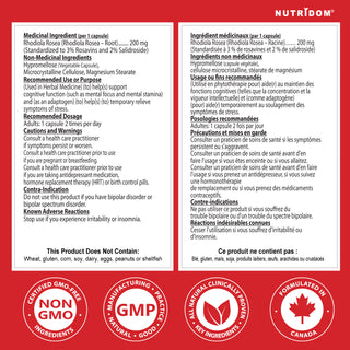 Made in Canada Rhodiola Rosea Supplement Nutridom
