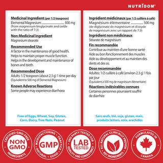 Nutritional supplement label with ingredient details and certification logos on a red background