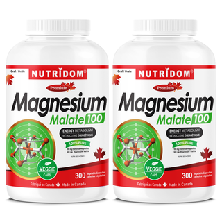 Magnesium Malate 100mg | 300 Vcaps | 2-Pack | Energy, Muscle and Bone Support
