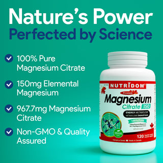 Magnesium citrate supplement bottle 150 mg 120 vcaps