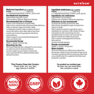 Methyl Folate Supplement Label