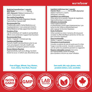 Milk thistle supplement facts label 80 percent silymarin