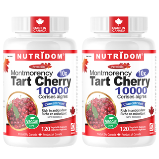 Montmorency Tart Cherry 10000mg QCE | 10:1 Extract | Source of Antioxidants | 120 Vcaps | 2-Pack | NPN 80065445