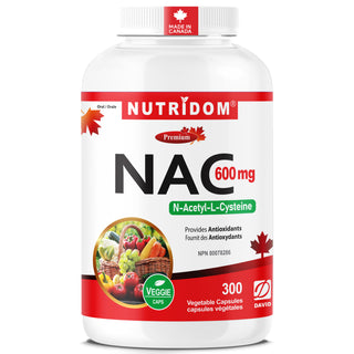 Nutridom NAC 600 mg supplement bottle on a white background