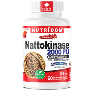 Nutridom Nattokinase 2000 FU supplement bottle on a white background