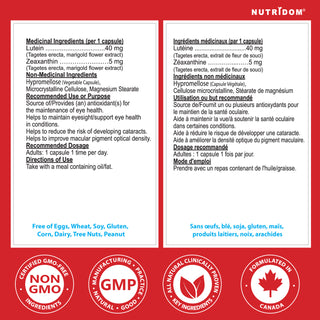 Nutridom Lutein 40 mg + Zeaxanthin 5 mg | Marigold Flower Extract | 60 V-Capules