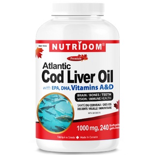 Nutridom Atlantic Cod Liver Oil | Natural Source of Vitamins A & D | 240 Softgels