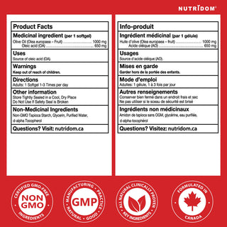 Olive Oil 1000 mg | Oleic Acid 650 mg | Veggie Softgels