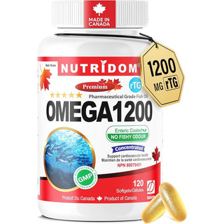 Omega 1200 Fish Oil | IFOS 5 Star Certified | rTG Formula | Cardiovascular and Brain Support | 120 Softgels