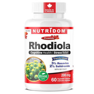 Nutridom Rhodiola Rosea Adaptogenic Herb 60 Vegan Capsules Bottle