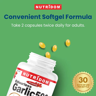 Odourless garlic supplement bottle 500 mg 120 softgels