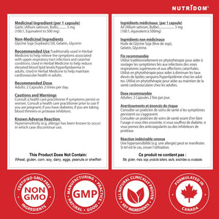 Odourless garlic supplement facts label 500 mg capsules