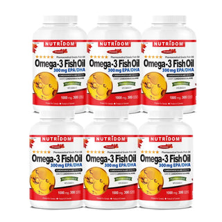 Omega-3 Fish Oil 1000mg | EPA 180mg DHA 120mg | Cardiovascular Health | 300 Softgels | 6-Pack
