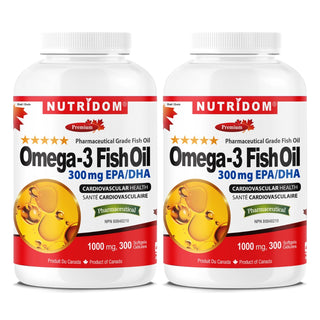 Omega-3 Fish Oil 1000mg 2-Pack | EPA 180mg DHA 120mg | 600 Softgels Total | Canada
