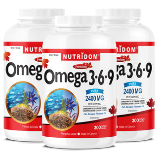 Omega 3·6·9 2400mg | Fish, Borage & Flaxseed Oil | EPA, DHA, GLA, ALA | 300 Softgels | 3 Pack