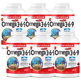Omega 3·6·9 2400mg | Fish, Borage & Flaxseed Oil | EPA, DHA, GLA, ALA | 300 Softgels | 6 Pack