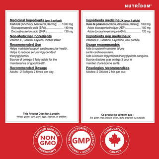 Omega 3 fish oil supplement facts label EPA 180 mg DHA 120 mg