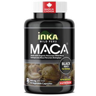 Organic black maca 800 mg InkaMaca 90 vegan capsules made in Canada