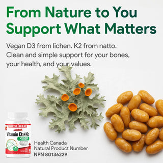 Plant based vitamin D3 and vitamin K2 bone support formula
